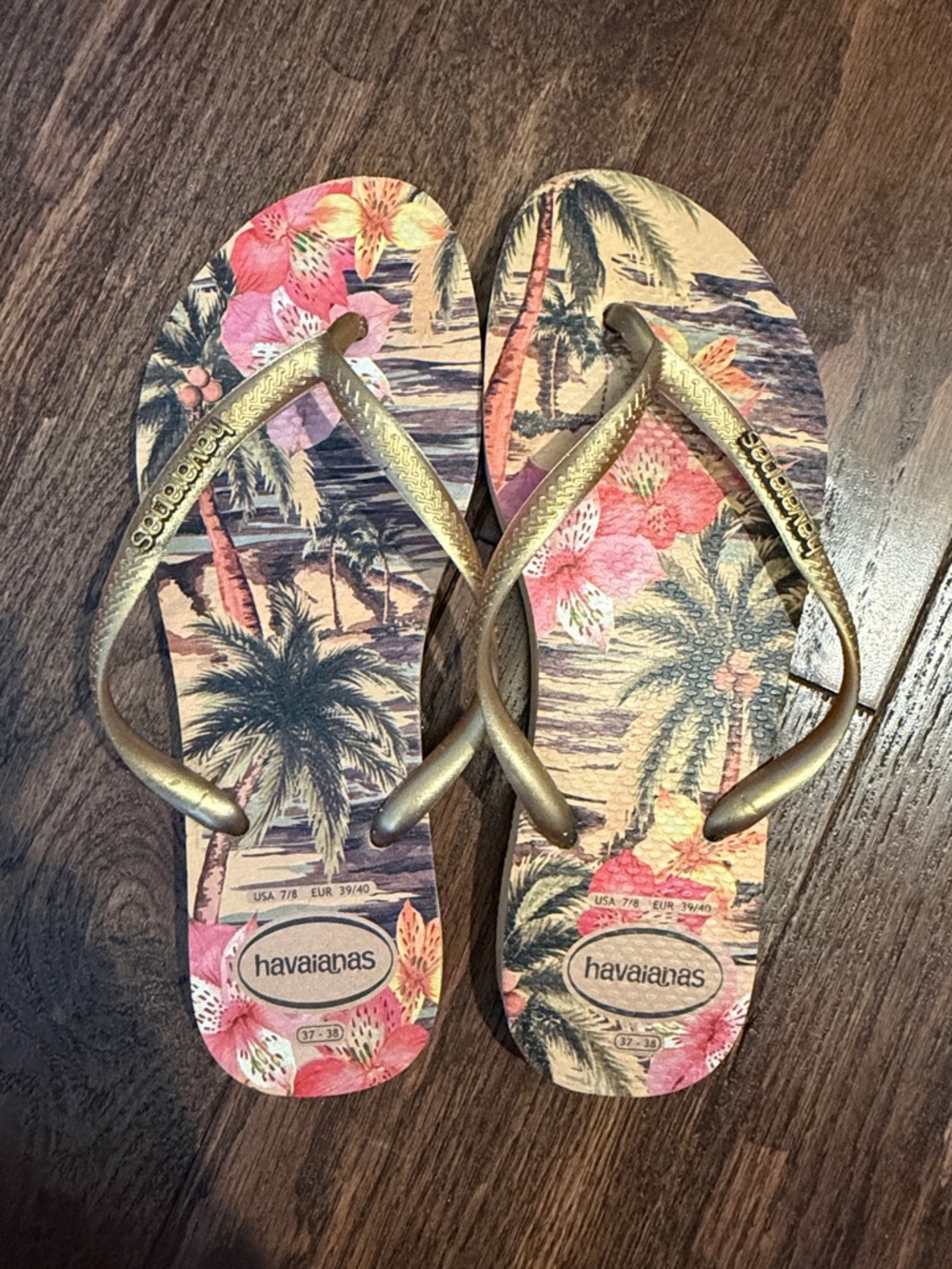Havaianas Tropical Floral Flip Flops with Gold Straps